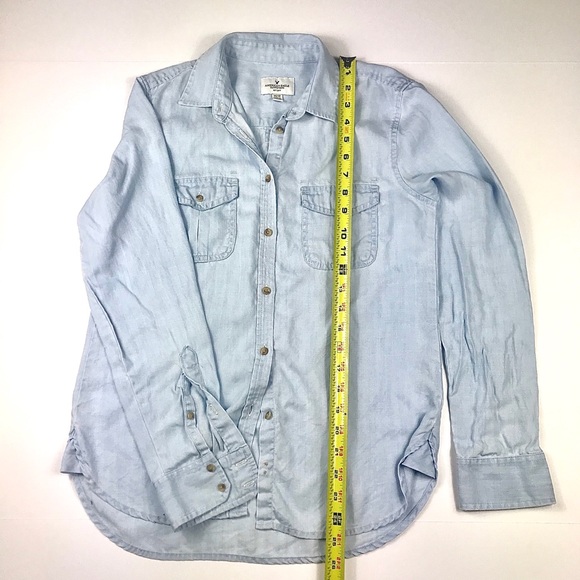 AMERICAN EAGLE OUTFITTERS L/S B/D Denim Top, Sz XS - Picture 2 of 8
